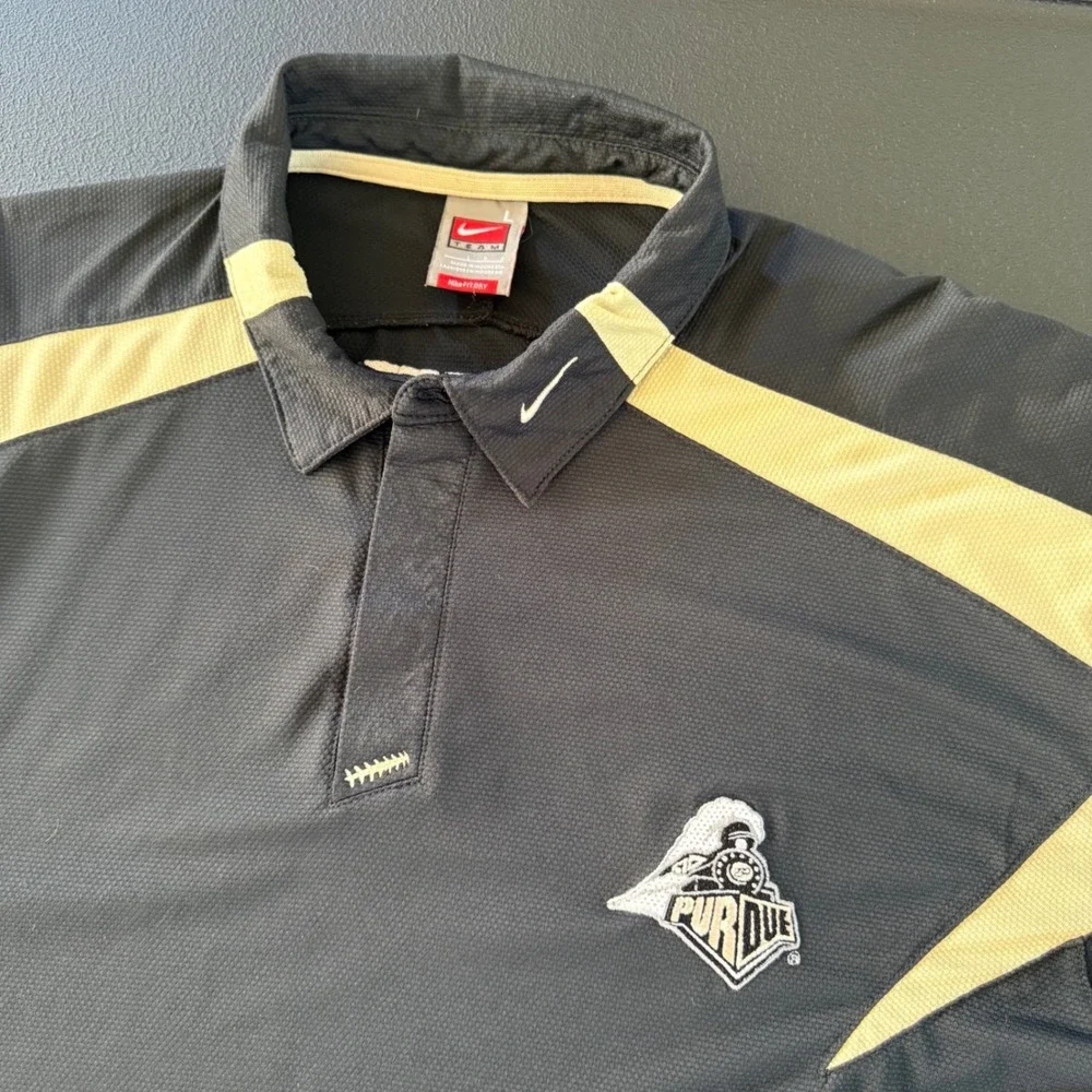 Vtg Nike Team Purdue Boilermakers Polo Shirt Mens L Football Black Embroideredd